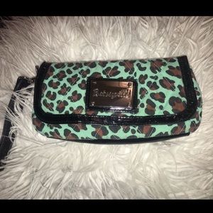 Betsy Johnson Teal Leopard Print Wristlet